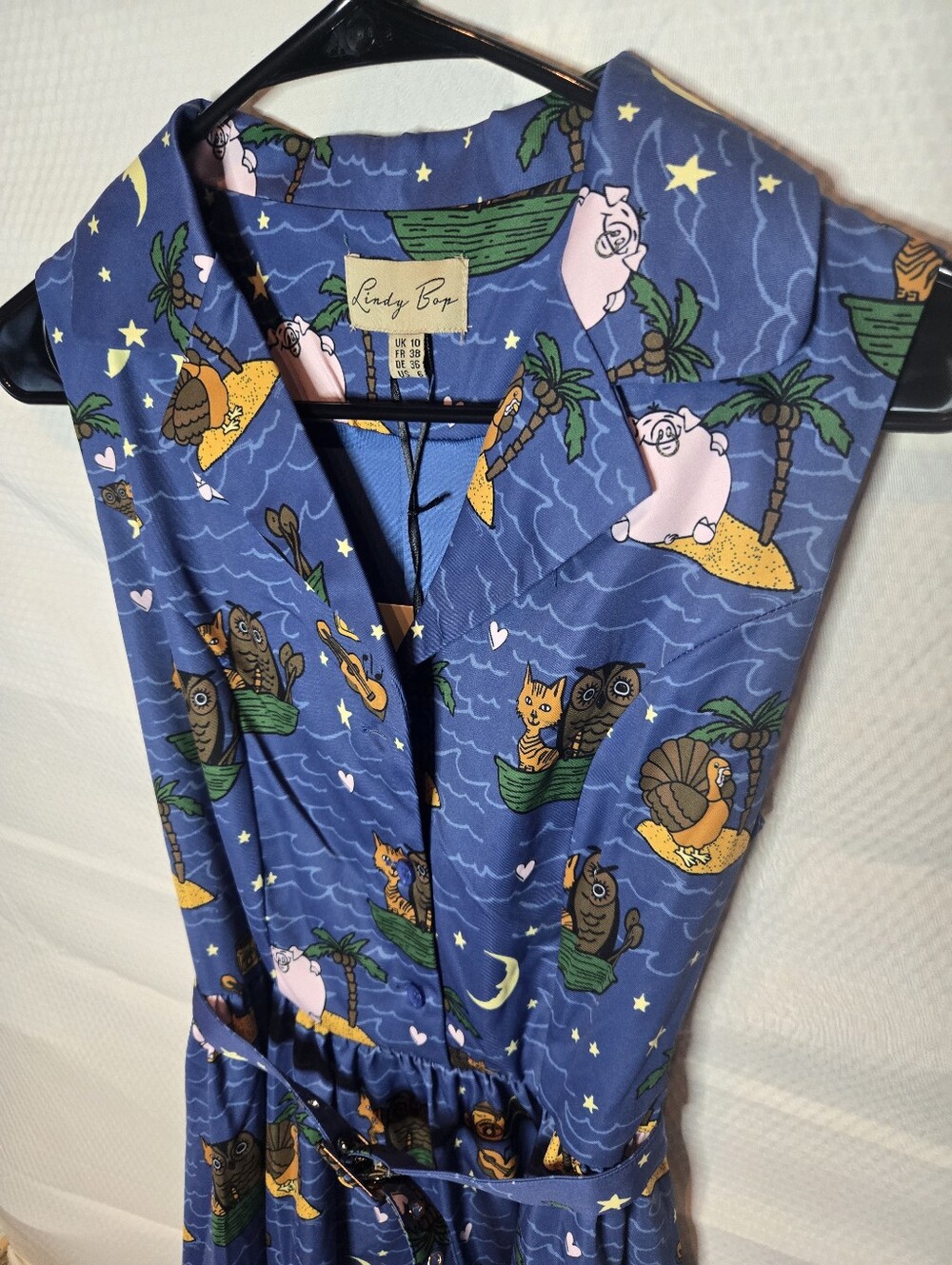 Lindy Bop Navy Blue Matilda Owl And Cat Print Shirt Dress